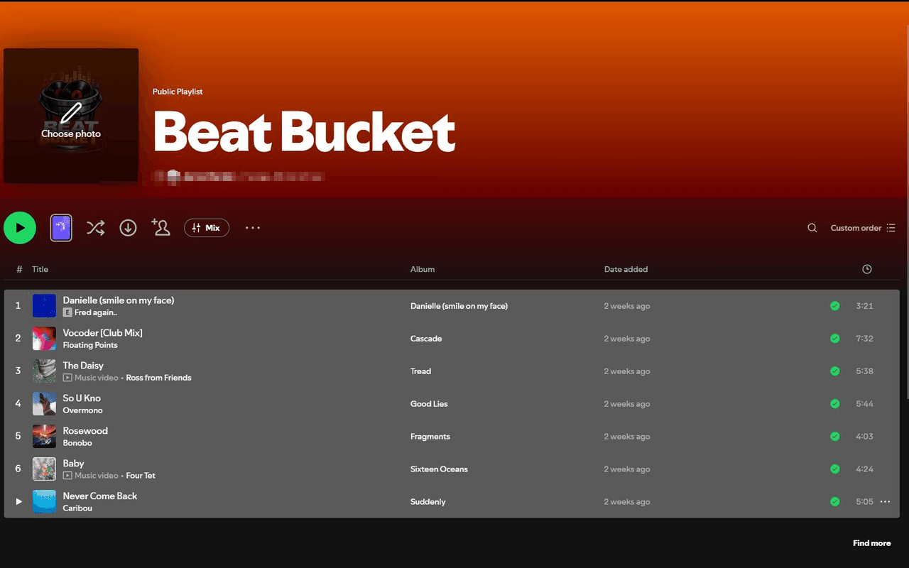 Spotify playlist ready to copy into Beat Bucket
